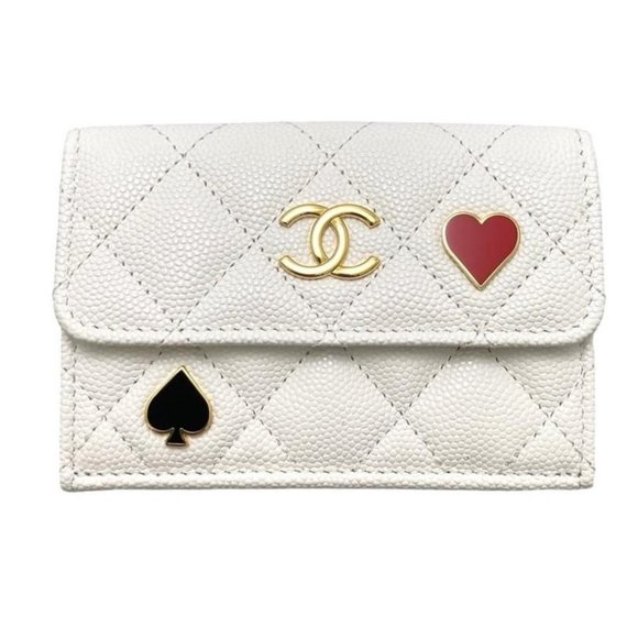 CHANEL Handbags - Authentic CHANEL Caviar Quilted Enamel Casino Flap Card Holder Wallet White